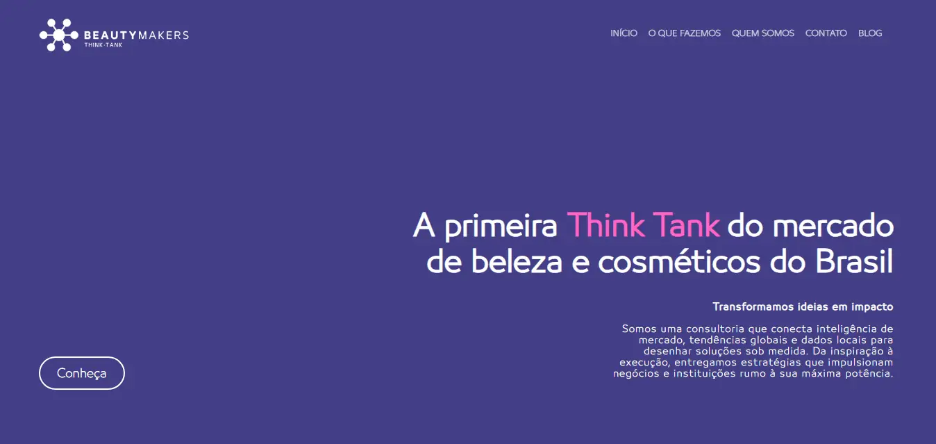 Tela do site institucional Beautymakers
