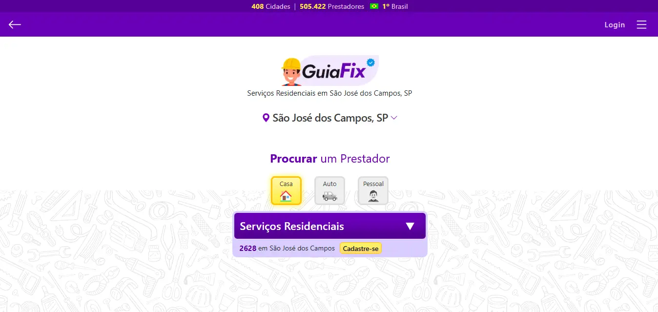 Tela do sistema GuiaFix